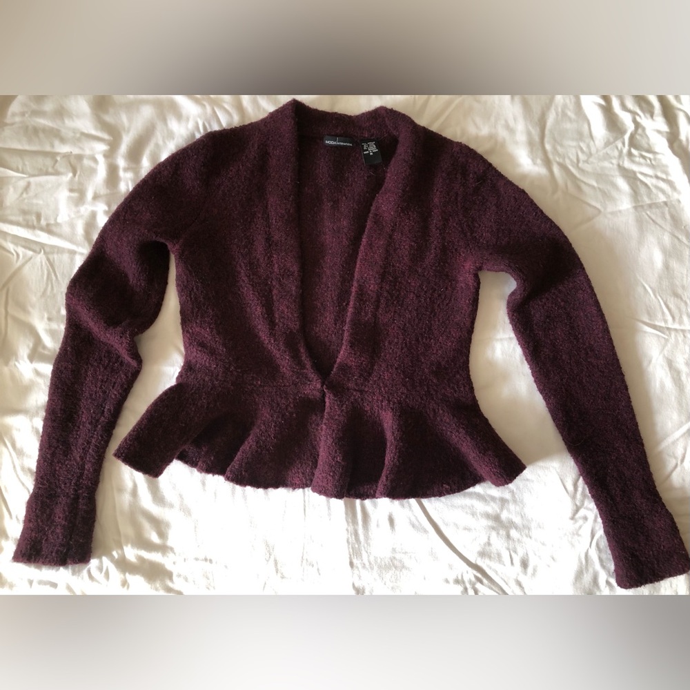 Moda International boucle sweater jacket, eggplant colored size M